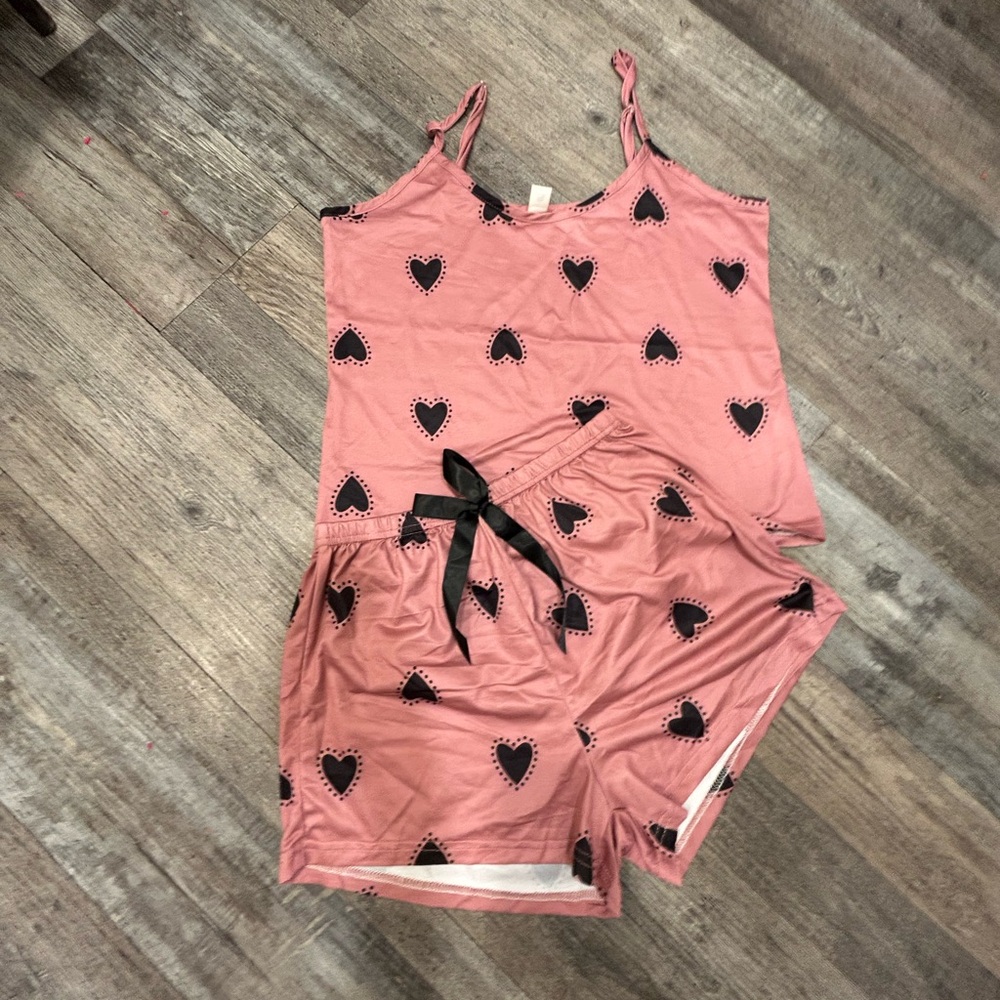 Pink and Black Heart Print Pajama Set